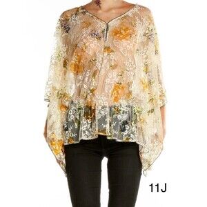 Free People Beige Floral Lace Blouse‎ Size Small